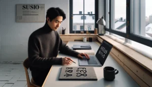 Designer in oslo refining a tiny logo with favicon and app previews