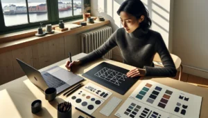 Norwegian designer refining a standout logo with grids app icons and swatches