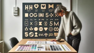 Norwegian small business owner reviewing flawed logo tests in winter daylight