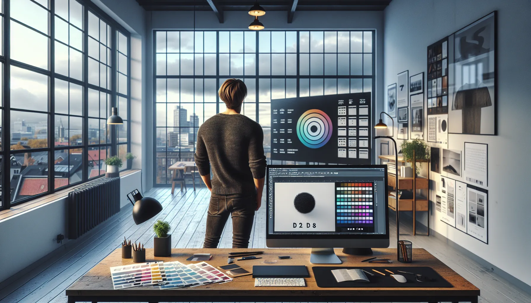 Norsk designer jobber strategisk med farger og logoer i moderne oslo studio